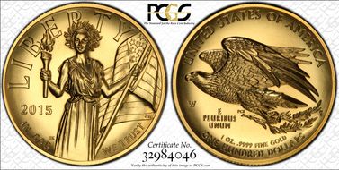 2015-W $100 High Relief  .9999 Fine Gold MS69