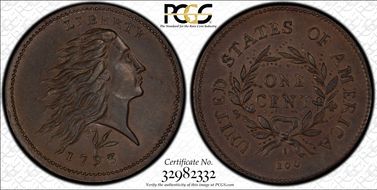 1793 1C Wreath, S-11c AU58+ BN