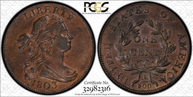 1803 1C S-249, 100/000 AU58+ BN