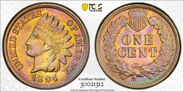 1894/1894 1C Doubled Date MS64+ RB