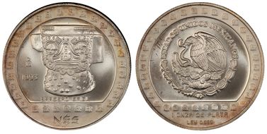1993-Mo 5 Peso Brasero Efigie T-2 Mo Above Date MS67