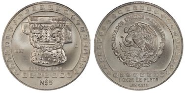 1993-Mo 5 Peso Brasero Efigie KM-648 Mo R. Obv. Field MS65