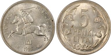 1925 5 Litai KM-78  Ag MS62