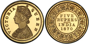 1870-CM 5 Rup SW-4.23 Prid-40 RE Restrike Young Bust PR64DCAM