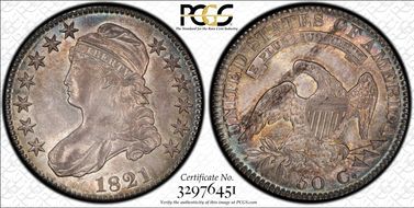 1821 50C O-104a AU58