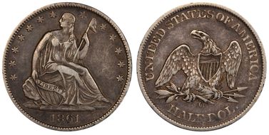 1861-O 50C W-13, CSA, Bisected Date XF40