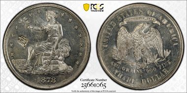 1878-S T$1 FS-801, C-18.3 DDR, Chopmarked MS61