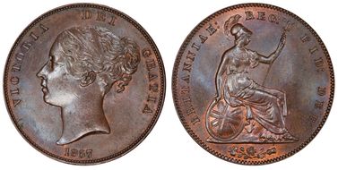 1857 1D S-3948 Plain Trident MS64BN