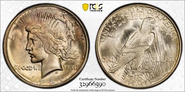 1921 $1 High Relief, Peace MS66