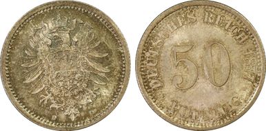 1877-D 50 Pfg Type I w/o Wreath J-7 MS66