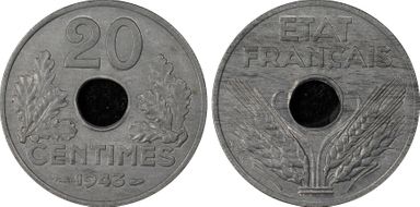 1943 20C Gad-321 F-153A Poids léger MS63