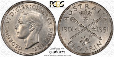 1951(m) Florin Jubilee KM-47  Ag AU55