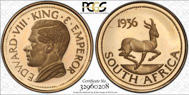 "1936" Medal FM62b Edward VIII RE Brass Fantasy PR65DCAM