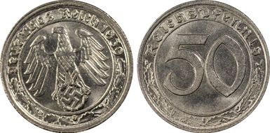 1939-G 50 Pfg J-365 Nickel MS63