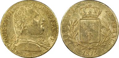 1815/4-L 20 Fr Gad-1026 Louis XVIII fleur verticale AU58