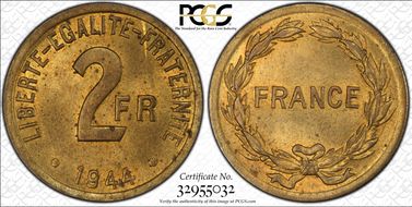 1944 2 Fr Gad-537 F-271 FRANCE MS63