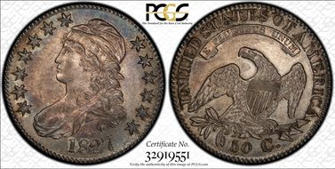 1827 50C Square Base 2 AU58