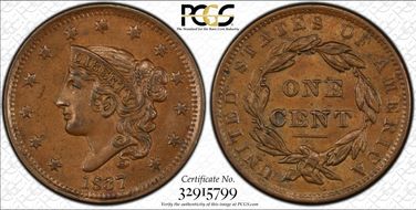 1837 1C Newcomb-10 AU58BN