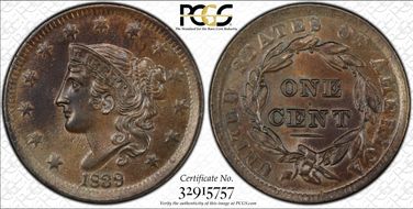 1839 1C N-2, Head of 1838 MS62BN