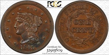 1845 1C Newcomb 9 MS63BN