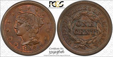 1846 1C N-9, Small Date MS64BN