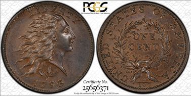 1793 1C Wreath, Vine and Bars MS64BN