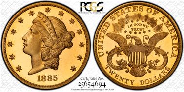 1885 $20 PR67DCAM
