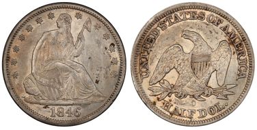 1846-O 50C Tall Date AU55