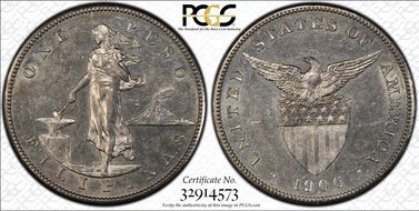 1906-S Peso KM-168  Ag AU58
