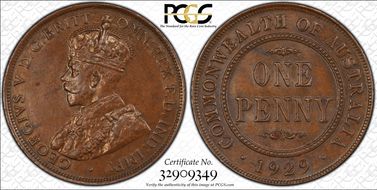 1929 (m) 1D English obverse MS62BN