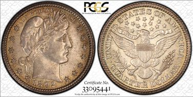 1892-O 25C AU58