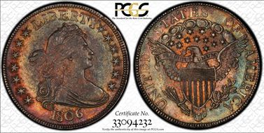 1806 50C Pointed 6, Stem AU55