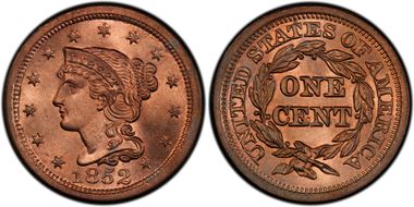1852 1C Newcomb 10 MS65RD