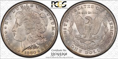 1880-CC $1 VAM 8 8/7, Rev. of '79 MS64