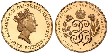 1990 £5 S-L1 Queen Mother Au PR69DCAM