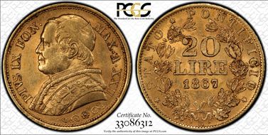 1867-R 20 L Berman-3333 Anno XXII AU58