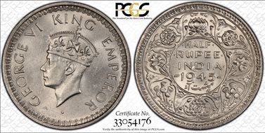 1945-L 1/2 Rup SW-9.68 Small 5 MS62