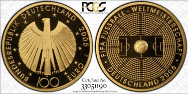 2005-J € 100 Soccer - Germany 2006 MS69