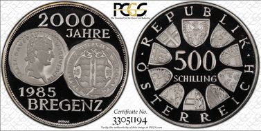 1985 500 Sch Bregenz 200th Ann. PR69DCAM