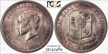 1961 1/2 P Dr. Jose Rizal KM-191  Ag MS64