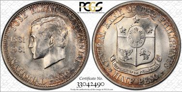 1961 1/2 P Dr. Jose Rizal KM-191  Ag MS64