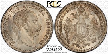 1869 10 Kr KM-2206 Ag MS64