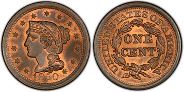 1850 1C Newcomb 9 MS67RB