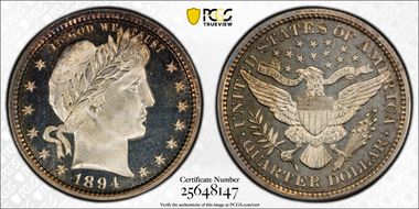1894 25C PR67CAM