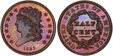 1831  1/2C 1st Restrike, Rev of 1836 PR66RB