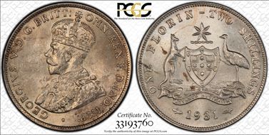 1931(m) Florin KM-27  Ag MS63