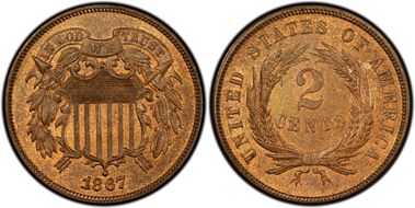 1867 2C Doubled Die Obverse MS64RB