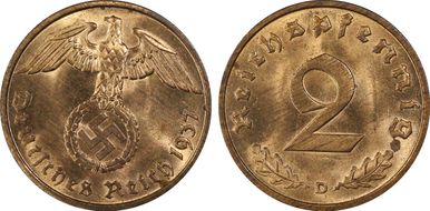 1937-D 2 Pfg J-362 MS65RD