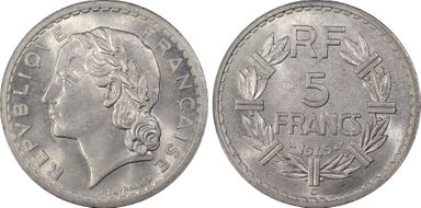 1945-C 5 Fr Gad-766 F-339 Al MS65