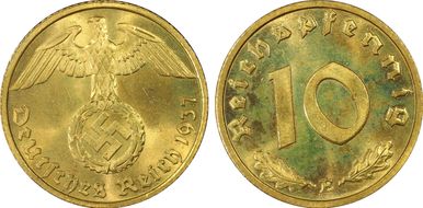 1937-E 10 Pfg J-364 MS65
